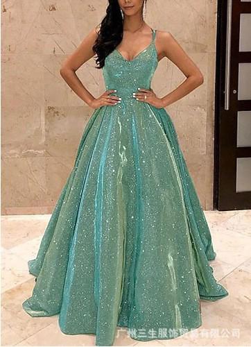 Women s Tube-top Shiny Long A-line Slim Evening Dress L зелёный