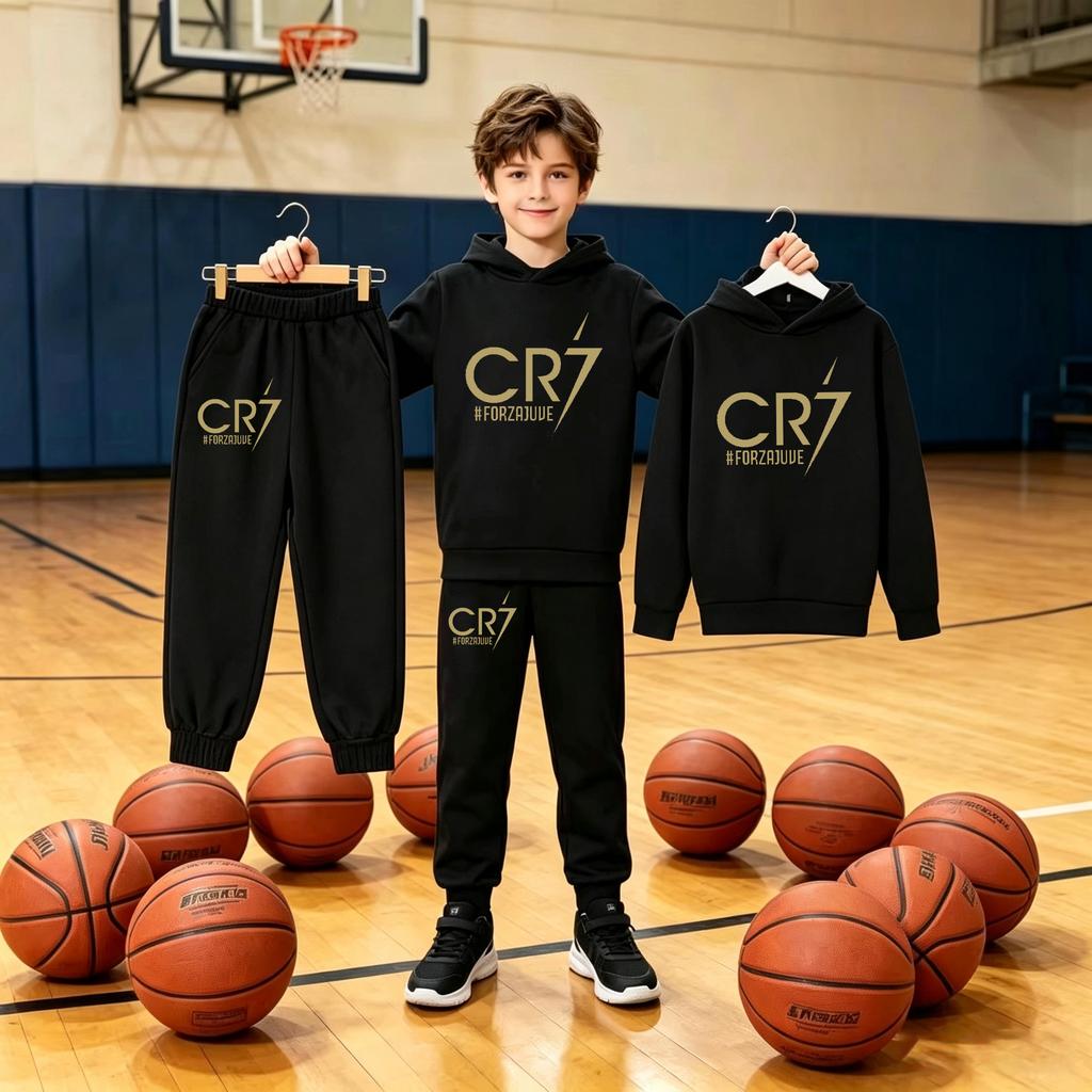 Kids Fashion CR7 Hoodie Boy Girl Toddler Pullover 3-12 Years Football Letters Clothing Casual Top+Pants 2P Brand Coat Sports Set