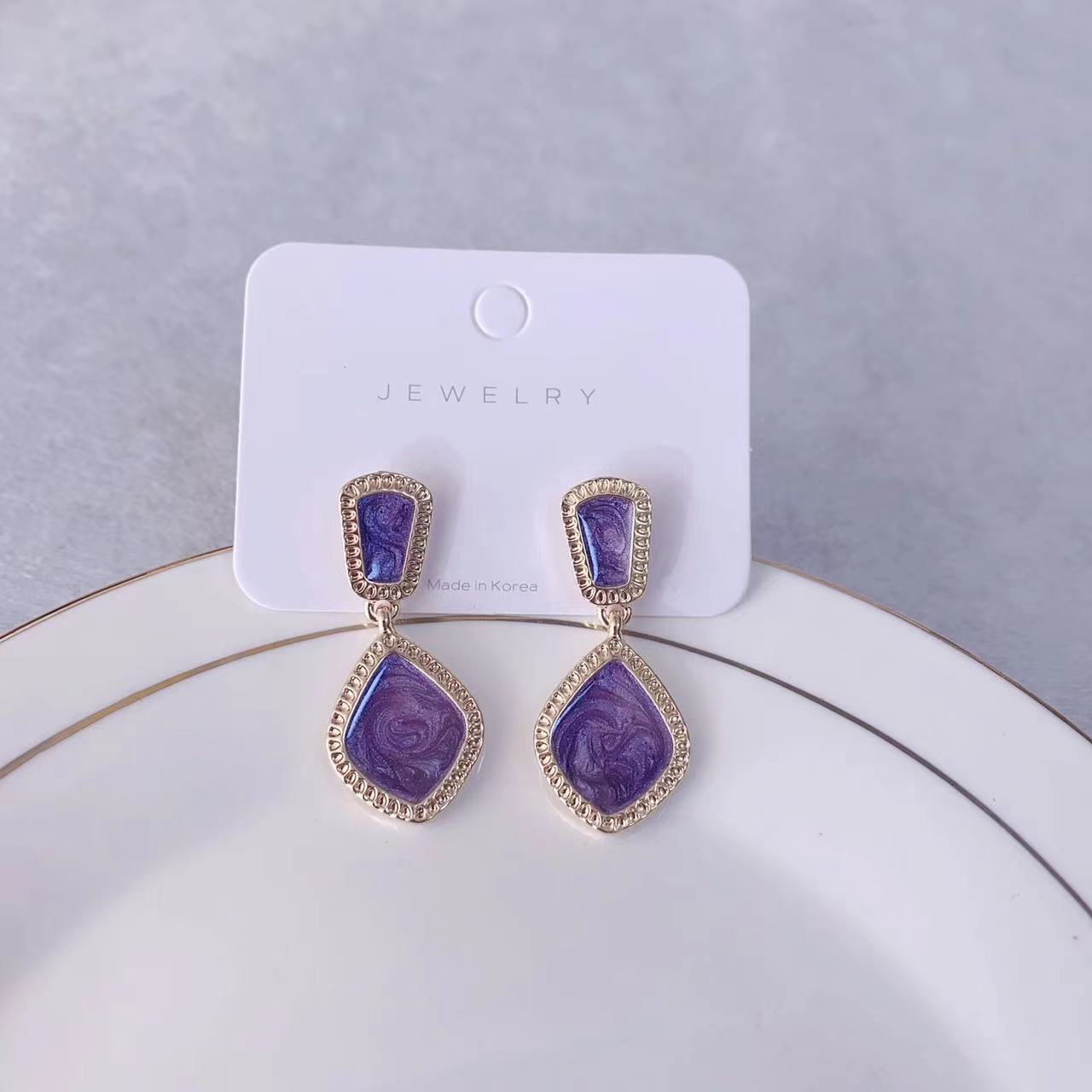 

Purple Color Geometry Rhombus Drop Earring for Women Sweet Zircon Wholesale Accessory Girlfriend Christmas Gift