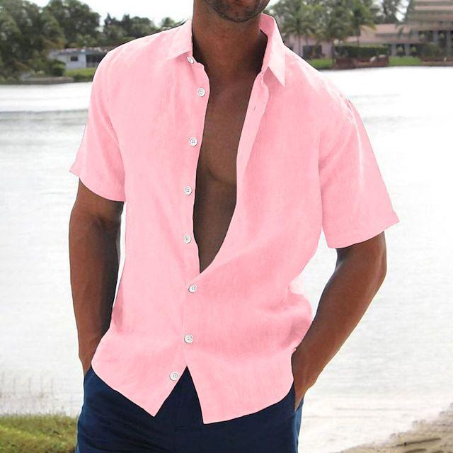 Herenoverhemd in effen kleur met kraag, casual gebreid, slim-fit model, korte mouwen