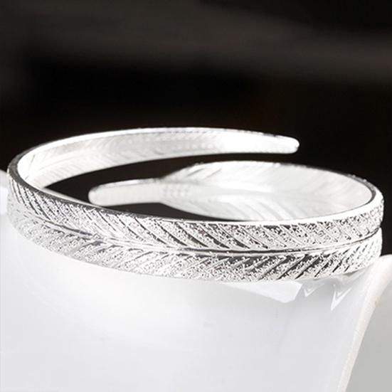 Women's Vintage Silver Plated Feather Cuff Bracelet Adjustable Opening Bangle Jewelry