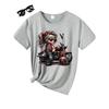 Retro Motorrad Grafik T-Shirt für Damen Elegantes Süßes Design Rosa Frau Kurzarm Print Tee Sommer Rundhals Lässige Tops