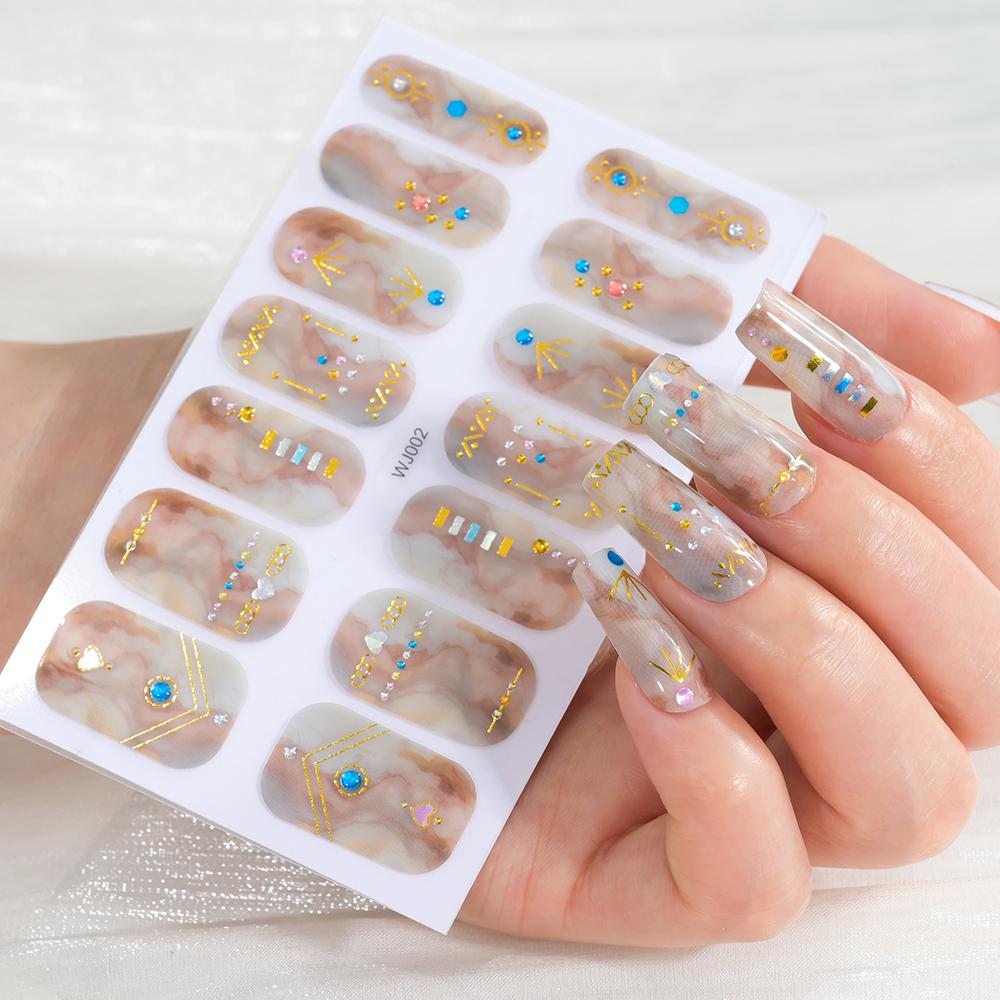 14 Tips/sheet Women Girls Full Cover Self-adhesive Nail Polish Stickers Baking Free Marble, Shell Pattern Nail Wrap Decals Decor