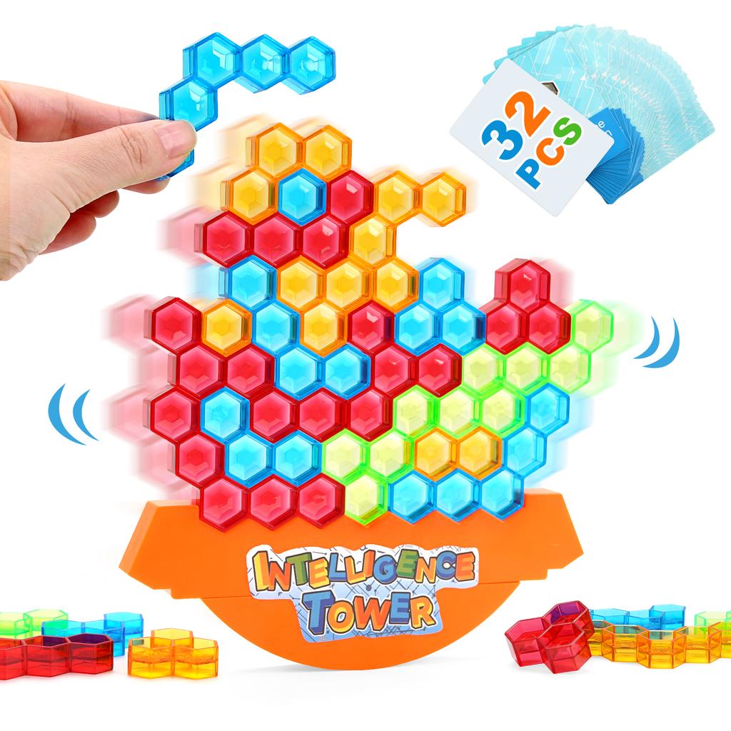 32Pcs Intelligence Tower Balance Stacking Building Blocks Toy Stacked High Block Game  Educational Toys Kids Desktop Party Toy