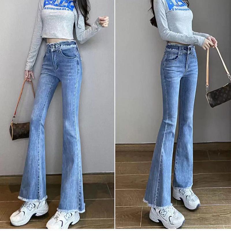 Women's High-Waisted Slim Fit Flared Denim Pants for Spring and Autumn