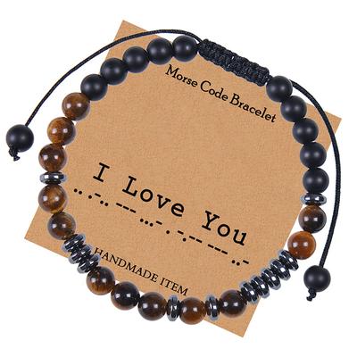 Morse Code Bracelets Yellow Tiger Eye Bracelet 6mm Handmade Healing Black Obsidian Hematite Natural Beads Bracelet For For Men Women Best Friend