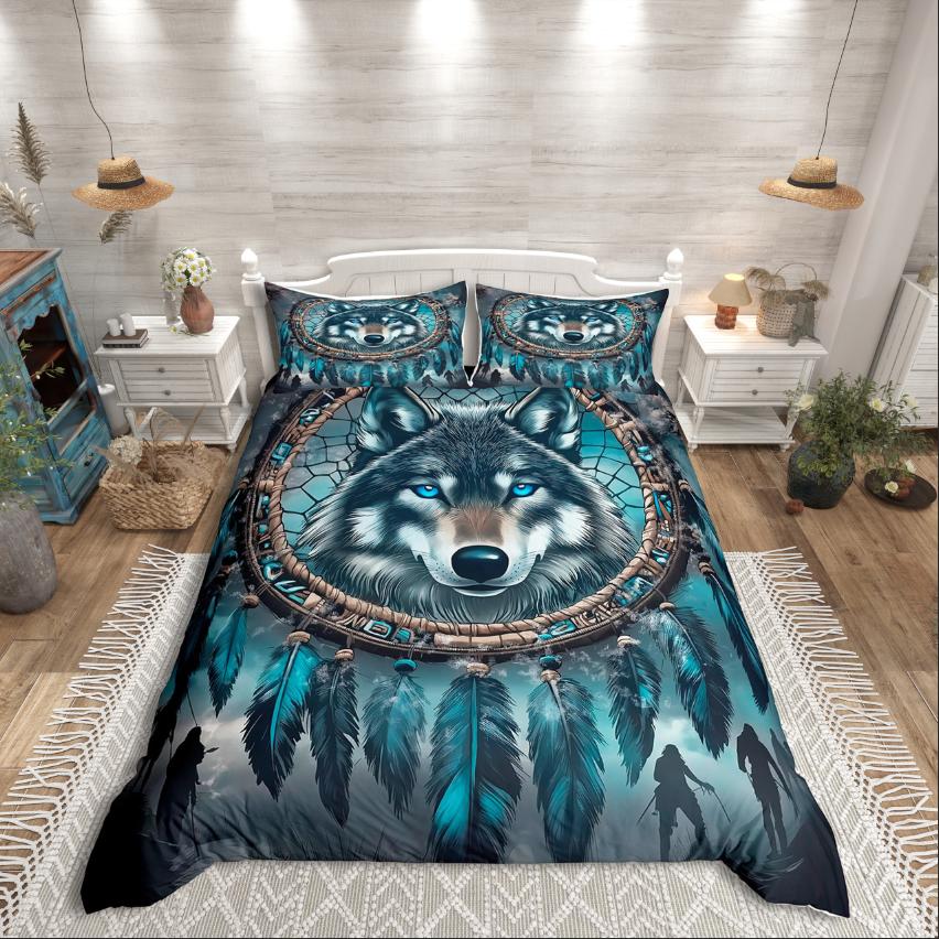 Homewish Wildlife Wolf Duvet Cover SetWoodland Animal For Teens Bedding SetJungle Safari Decor