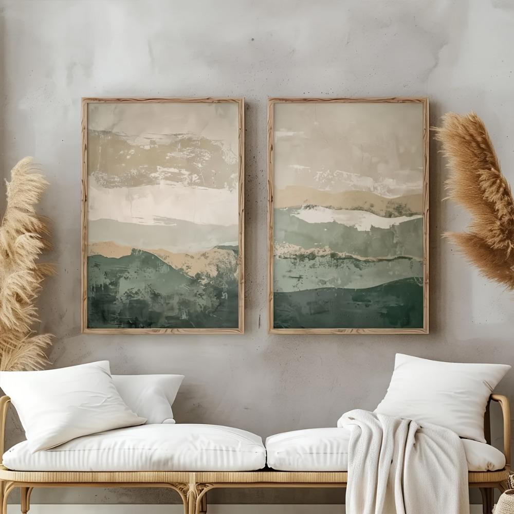 2 Poster Astratti Senza Cornice, Arte da Parete Verde, Arte Astratto Verde, Neutro, Decorazione Artistica Moderna Minimalista, Stampe Astratte Tonalità Terra