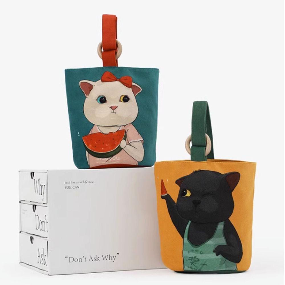 

Large Capacity Canvas Handbag Korean Style Mummy Bag Cartoon Graffiti Bucket Bag Storage Bag
