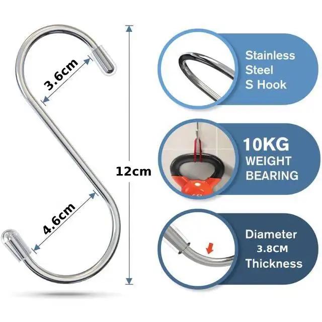 5pcs 6/8/12cm S Metal Hooks Towels Hooks Stainless Steel S Shaped Hook Hanging for Kitchen Spoon Pot Pan Plant Bags Cups Clothes