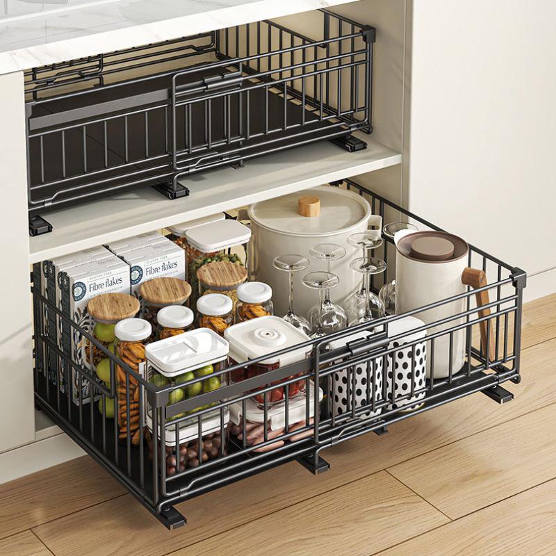 Under-Sink Pull-Out Storage Rack for Seasonings, Dishes, and Bowls