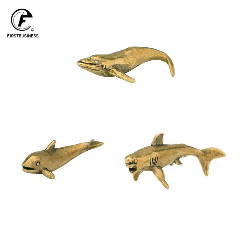Solid Brass Sea dolphin Small Statue Office Desk Ornaments Decoration Crafts Collection Metal Animal Figurines Miniatures gift