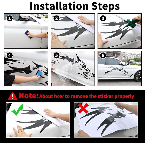 TOMALL 50'' 2Pcs Wolf Car Sticker Decal For Car Body Side Stickers Auto Wolf Graphics Racing Sports Stripes Stickers For SUV Off-Road Vehicles Car