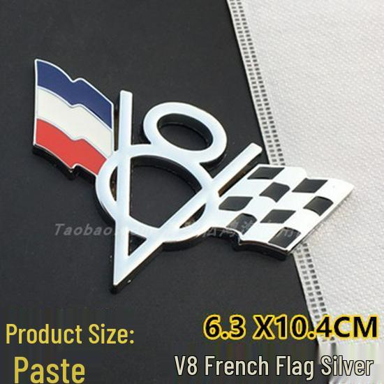 V8 Metal Car Decals for Chevrolet, Dodge, Jeep Tailgates - Includes American, German, British Flags