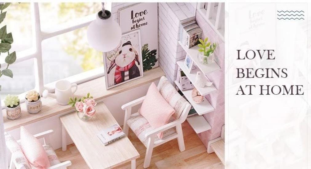 Dollhouse for Beginners, Miniature House Kit, DIY Wooden Dollhouse Miniature Kit, Handmade Kit with Dustproof Cover (A Quiet Time)