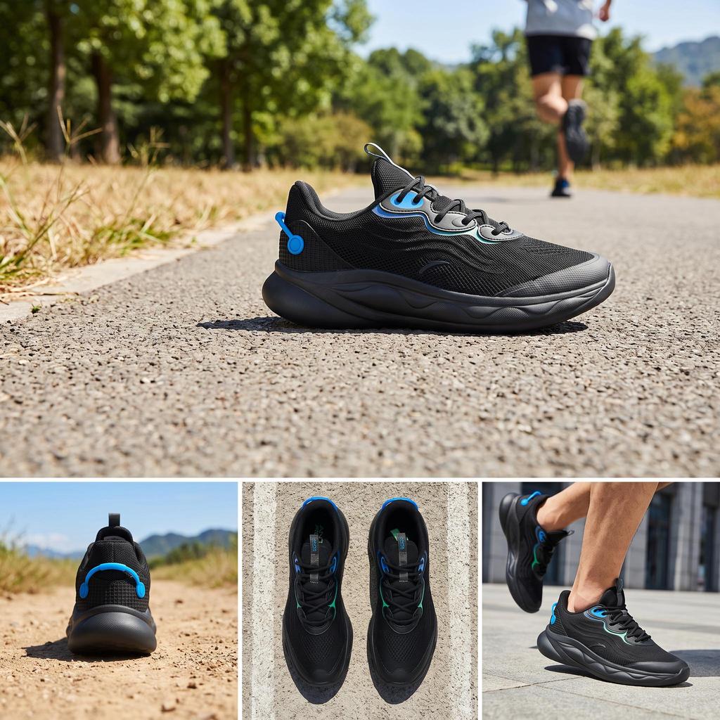 Anta Lightweight Breathable Low-Top Running Shoes Men Sneakers Black 912225535-4
