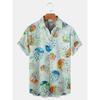 Fashion Men's Casual Sea Life Graphics Short Sleeve Shirt Button Down Lapel Shirts Oversized Tops Casual Hawaiian Shirt for Man