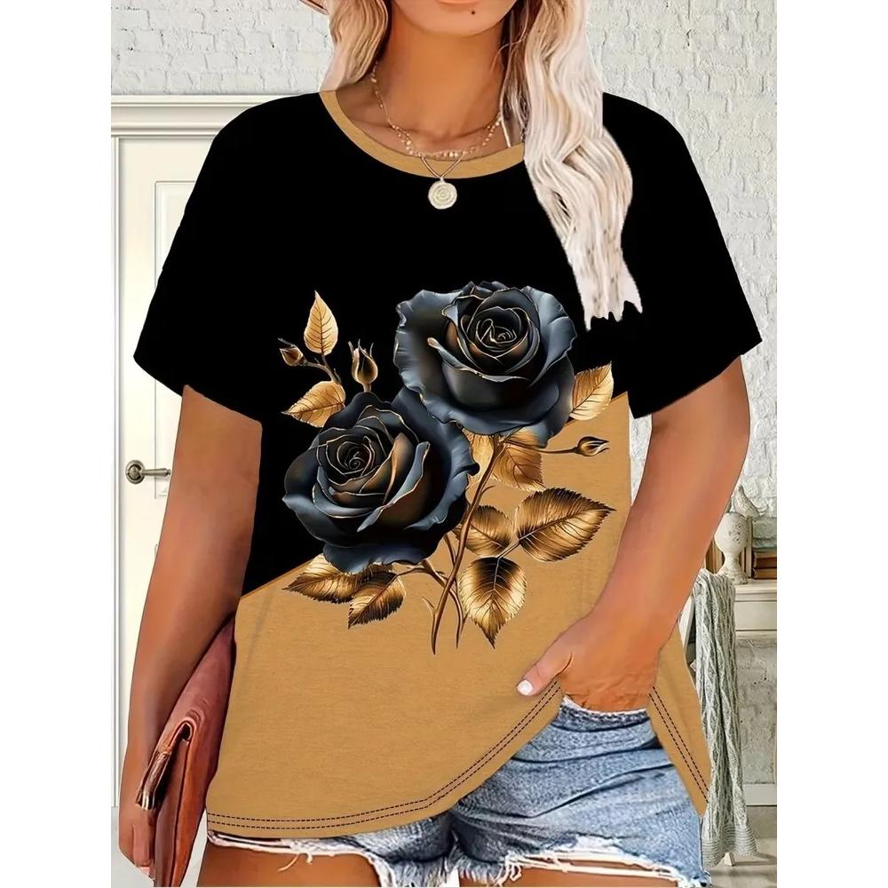 Fashion Women's Flower Printed T-Shirt Casual Simple Short Sleeve Daily Comfort T-Shirts Women’s