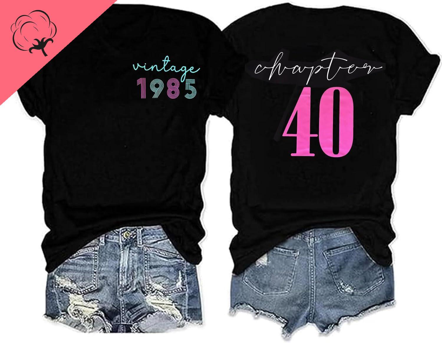 

Ropa De Mujer 40th Birthday Gift TShirt Women Vintage 1985 Birthday Party Shirt Casual Short Sleeve 40 Bday Shirt Tee Tops S