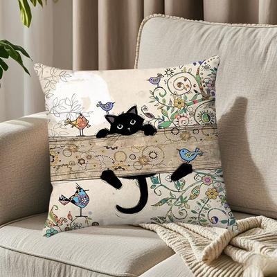 Capa de almofada curta super macia com estampa de gato de desenho animado para decoração de sofá em casa