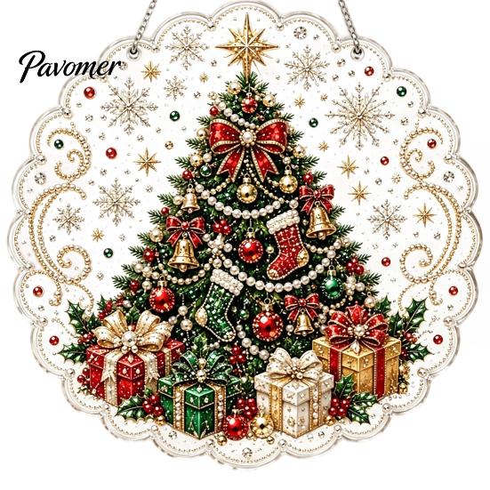 Religiöse Feiertagsdekorationen Weihnachten Perlmuttmalerei Sonnenfänger-Set, 3D Krippe/Weihnachtsmann/Vogel/Baum Festliche Heimdeko Akzente Perlen