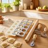 Wooden Rolling Pin Pasta Dough Cutter Set Stainless Steel Ravioli Mold Dumpling Maker Kitchen Tool for Homemade Italian Pasta Dough Preparation