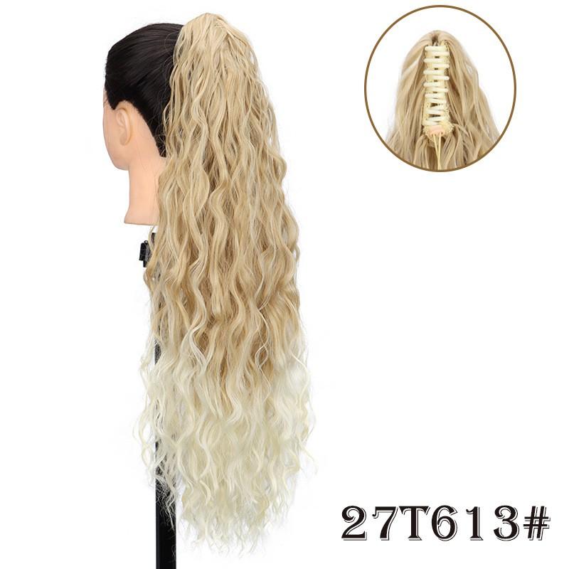 Womens Synthetic Long Wavy Ponytail Extension With Curly Texture Claw Clip Heat-Resistant Fiber Natural Volume