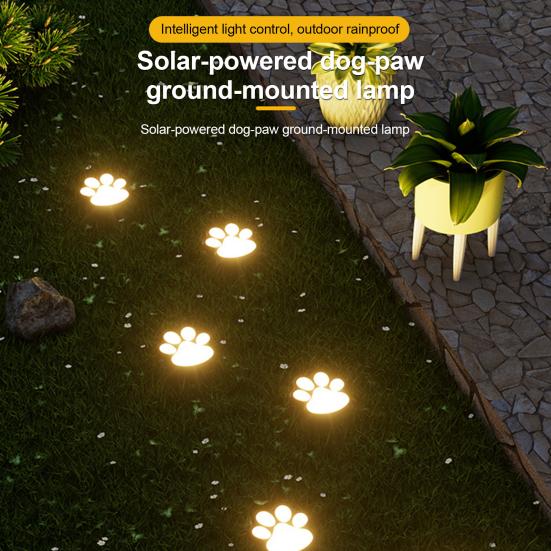 Solar Dog Paw Print Lawn Light, LED Garden Stake Light, Waterproof Outdoor Decorative Footpath Light for Yard Patio, Walkway Landscape Lighting