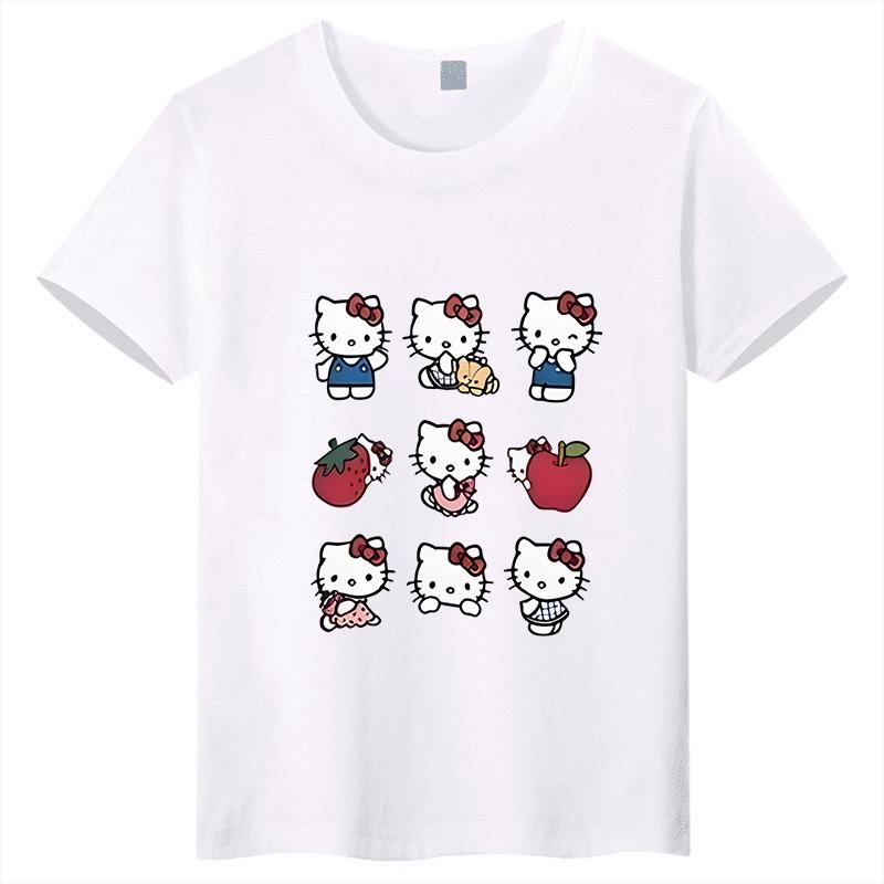 Hello Kitty Nine Palace Grid Childrens Fashion Tshirt Pure Cotton Fashion Parent Child Clothing Candy Color Family Clothing L