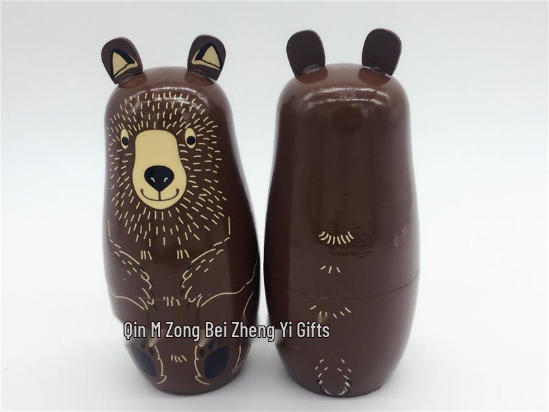 Five-Layer Brown Bear Wooden Russian Nesting Dolls - Gift Toy for Birthdays