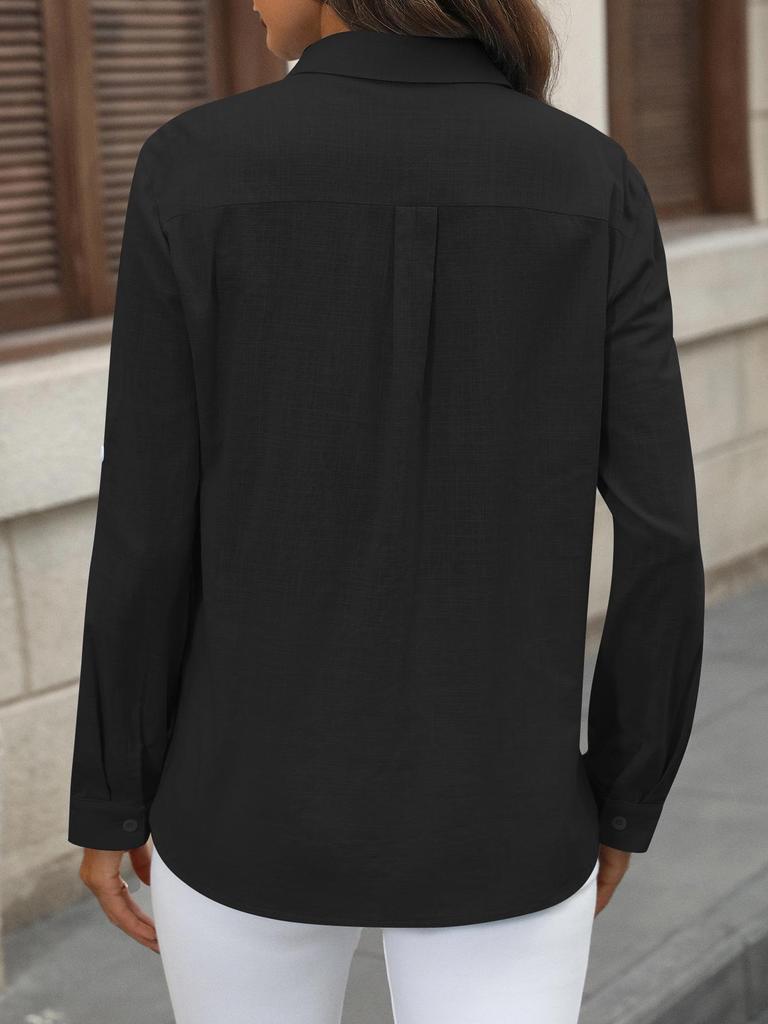 2024 Women's European & American Style Casual Button-Up Solid Color Loose Shirt - Spring/Summer Collection.
