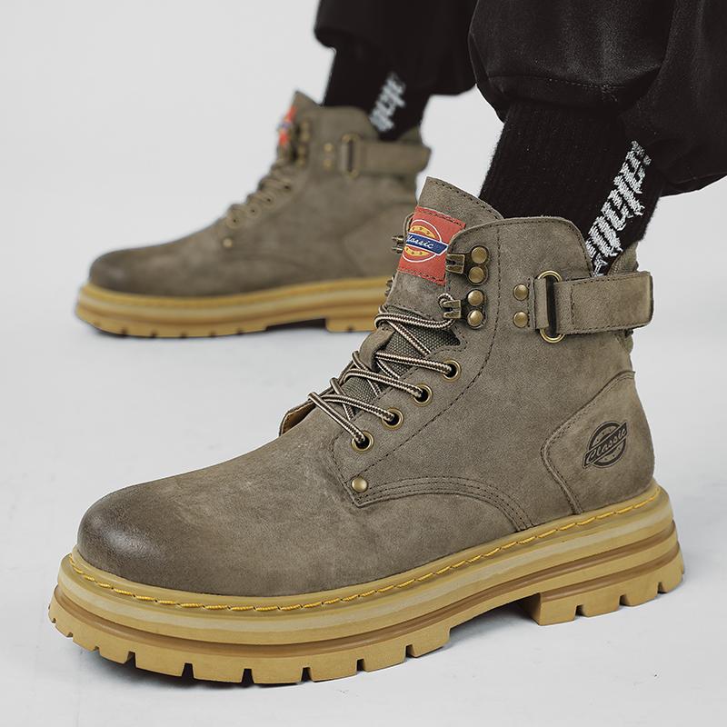 Autumn Fashion Brown Men's Ankle Boots 2025 Comfortable Platform Leather Boots Men Non slip Work Boots for Men Botas Para Hombre