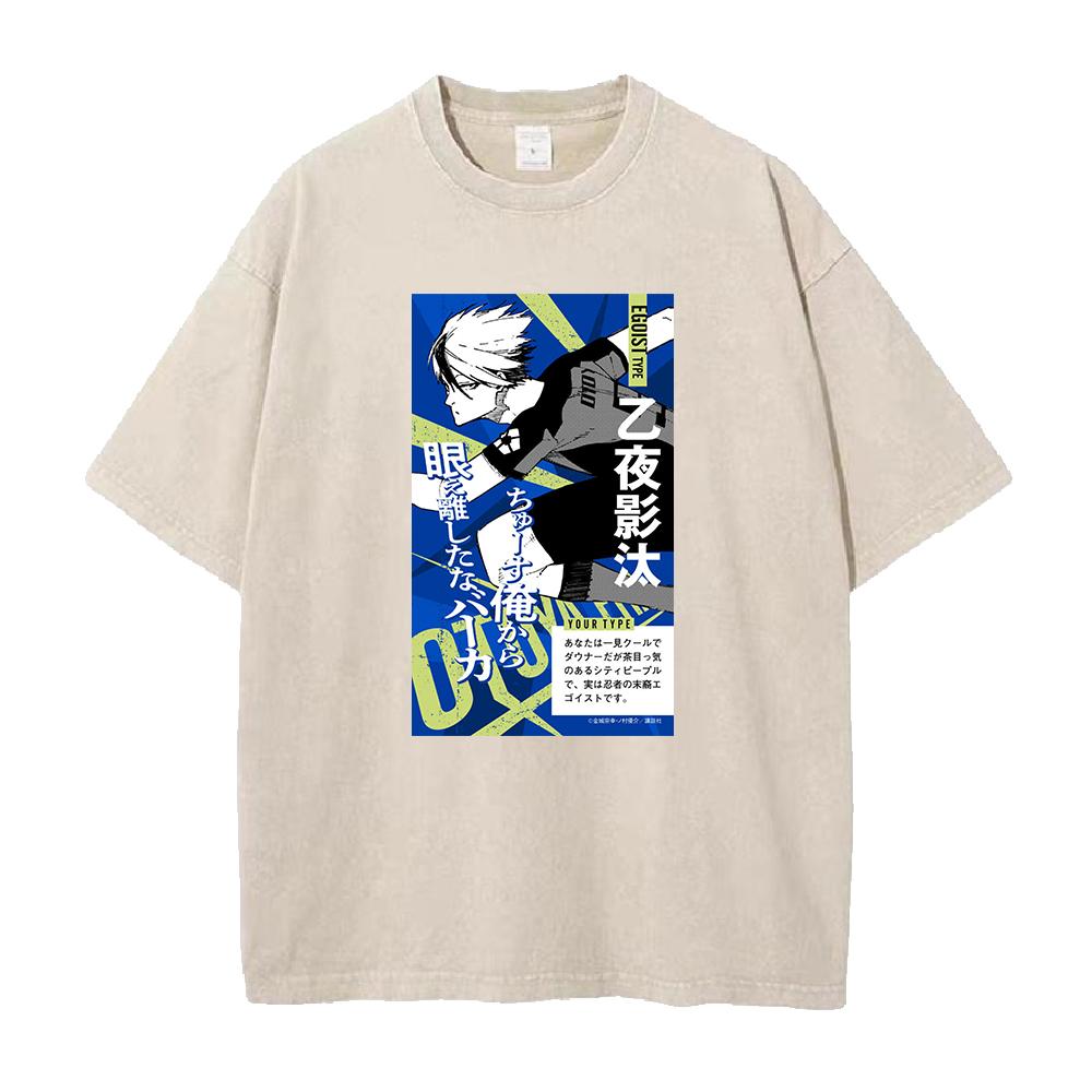 BLUE LOCK Anime Clothing Eita Otoya Print Washed T-shirt Men High Quality Tshirts Casual Cotton Tee Harajuku Male T Shirt