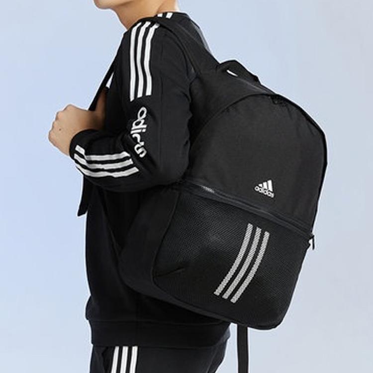 Adidas Sw Classic Bp 3S Logo Stripe Zipper Sports Backpack Unisex Backpack Black FS8331