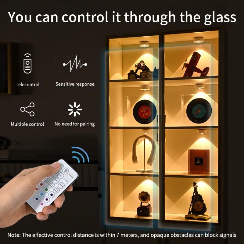 Under Cabinet Lights RGB LED Spotlight 12 Color Night Light Rechargeable Wireless Dimmable With Remote Control Wine Cabinet Light