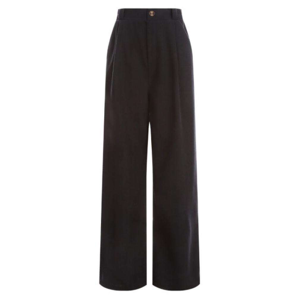 Shop Women Back Elastic Waist Wide Pants Corduroy Black Pic Wpt 12165
