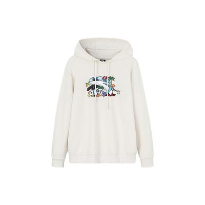 Anta Life Series Cartoon Print Drawstring Hoodie Long Sleeve Sweatshirt Unisex Tops Mud-Grey 952238720-3