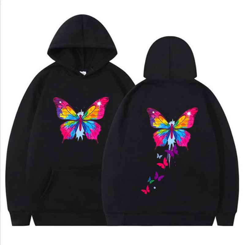 Cool Butterfly Pattern Pattern Hoody Women Hip Hop Street Hoodies Trendy Pocket Clothes Vintage Multicolor Hoodie Spring Autumn