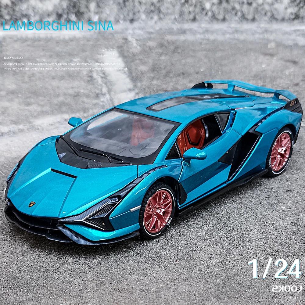 1/24 Lambor Sian FKP37 Legierung Druckguss Sport Auto Spielzeug Modell Simulation Heckflügel Lift Pull Back Modell Ornament Junge Geschenk Sammlung