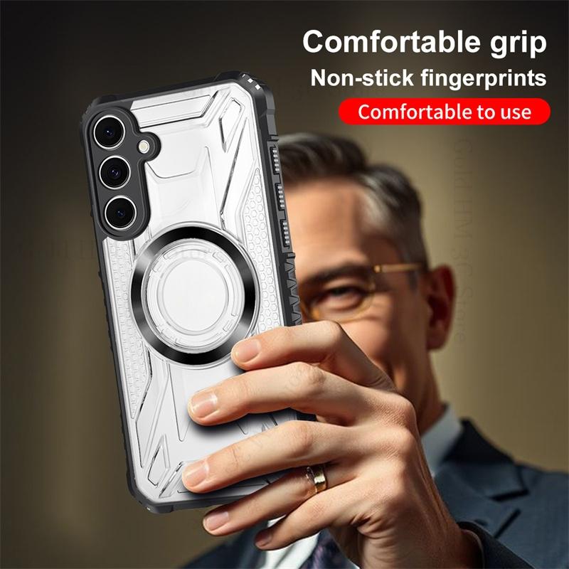 Military Hybrid Armor Phone Case For Samsung S25 Edge S24 FE S23 Ultra For Magsafe Transparent Hard Cover For Galaxy A16 A06 A36