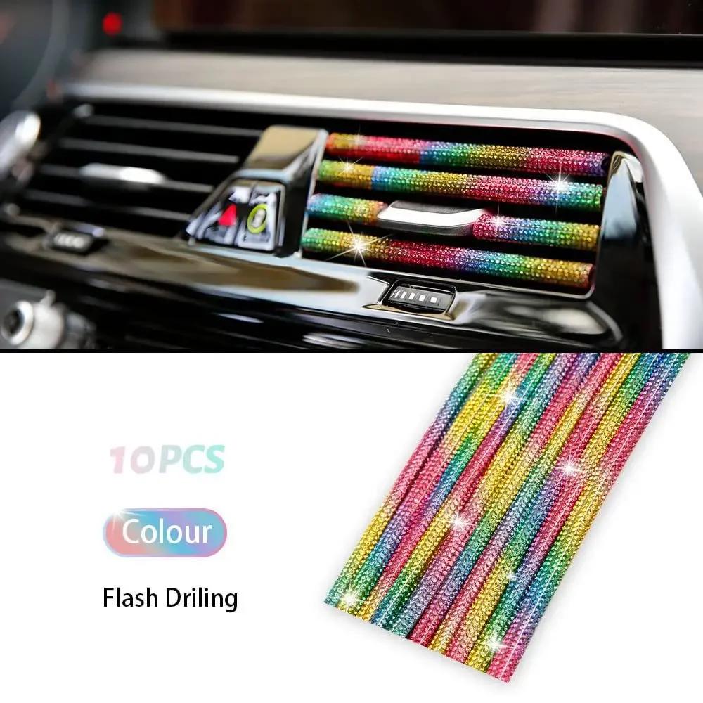 10Pcs Car Air Conditioner Outlet Decorative Strips Wholesale Colorful Diamond U Shape Rhinestone Clip Sticker Auto Accessories