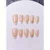 24 Uds. Puntas de Uñas Francesas Cortas Hechas a Mano Set de Manicura Uñas Postizas Adornadas con Línea Dorada y Circonita