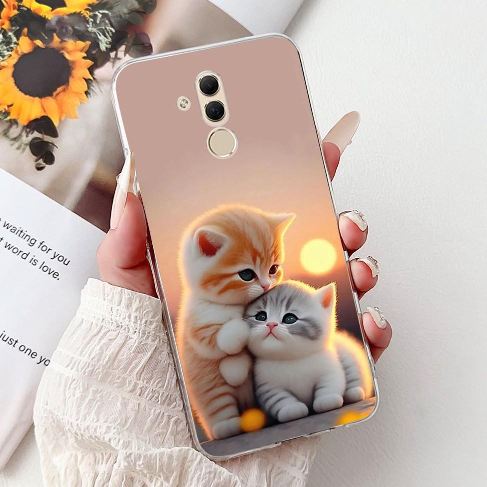 Clear For Huawei Mate 20Lite SNE-LX3 INE-LX2 Back Cover For Huawei Mate 20 Lite Case Cute Cartoon Cat Luxury Flowers Funny Funda