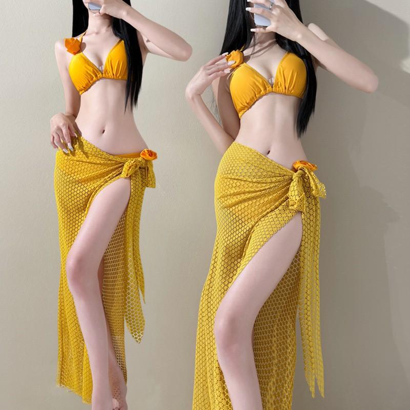 Island Vacation In Bali Thailand Wearing A Split Swimsuit Women's Sexy Bikini Three-piece Suit Covering Belly Showing Slimming Hot