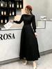 Women Slim Pleated Maxi Dress with Belt Female Streetwear Vintage Dress Tie Front Dress  Robe