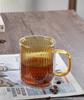 Double-Layer Vertical Stripe Glass Cup with Large Handle for Home, Office, or Coffee Shop Use