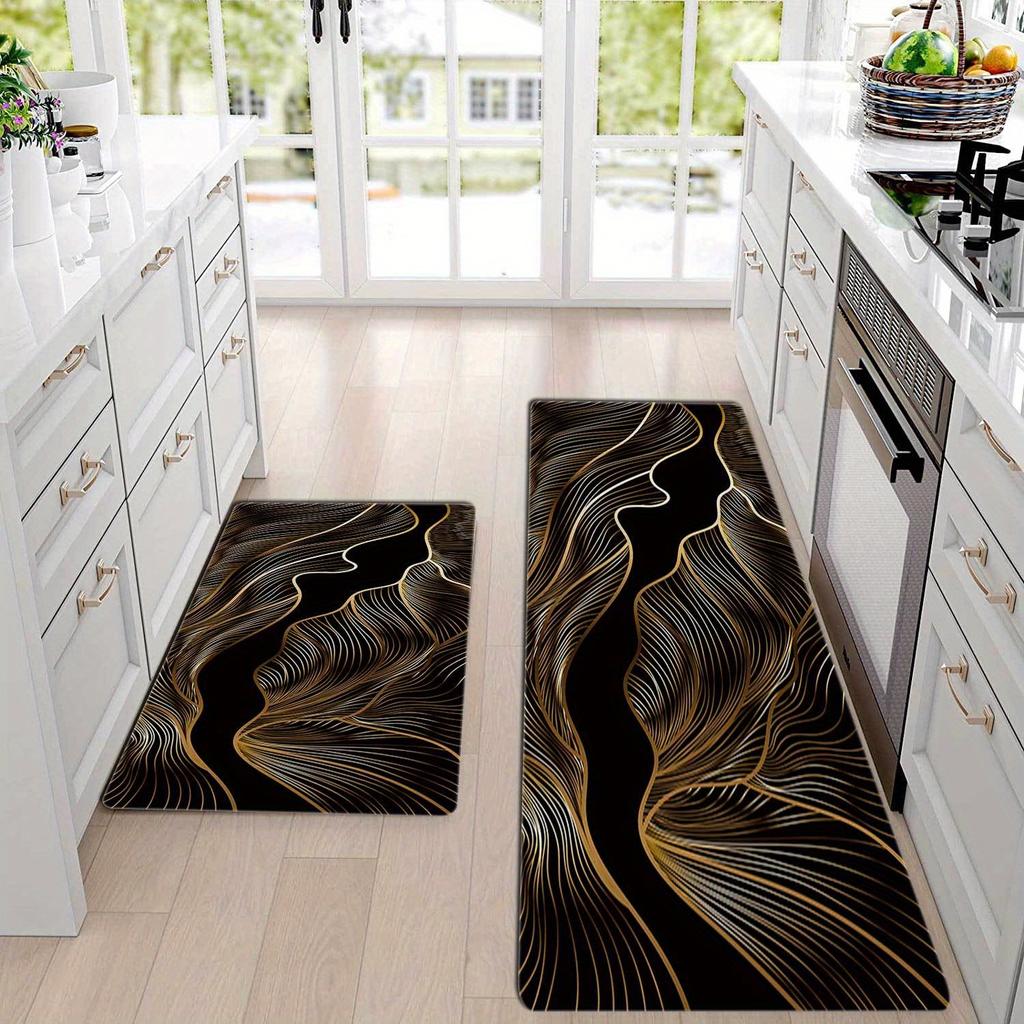 1Pcs Anti Fatigue Kitchen Rugs,  Golden Geometric Print Waterproof Non-Slip Thick Cushioned Kitchen Mat Heavy Duty Comfort Standing Mat for Kitchen