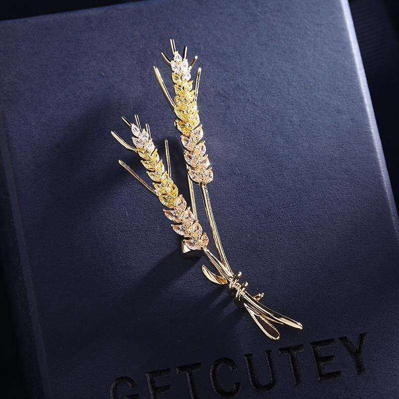 SUYU Luxury Cpper Micro Inlaid Cubic Zirconia Colorful Wheat Brooch Zircon Gifts Clothing Accessories