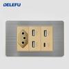 DELEFU Brazilian Model 118 Type 10A/20A Stainless Steel Gray Surface Gold-Plated USB Type-C Connector 20W Fast Durable PC