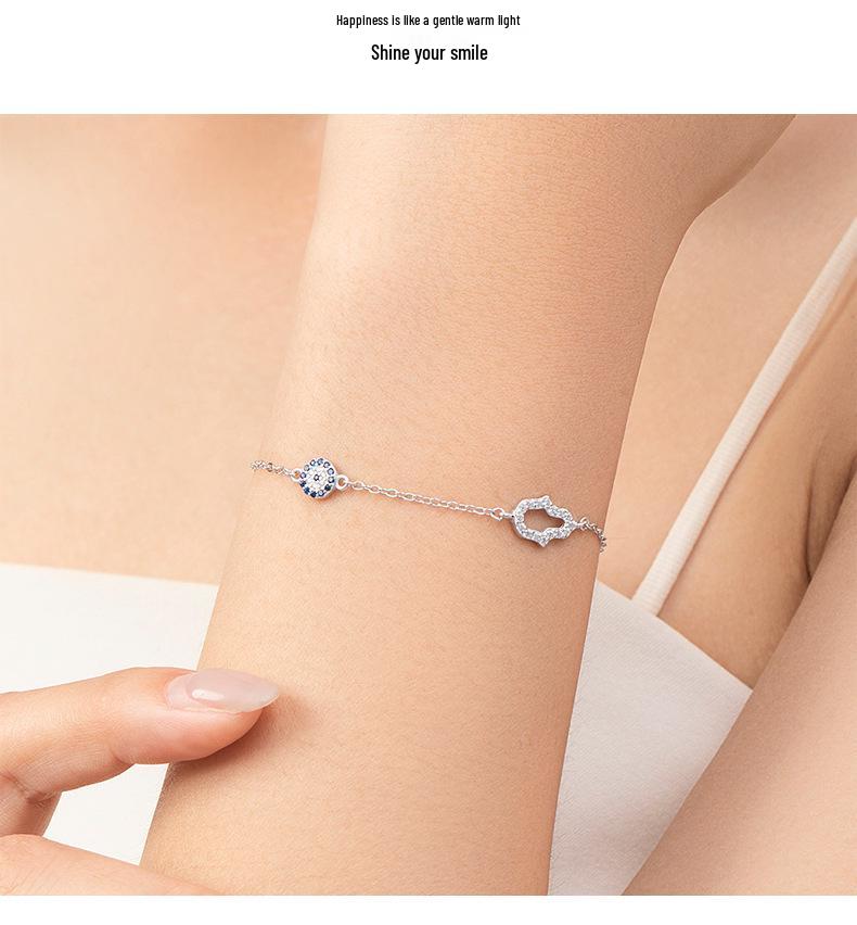 S925 Sterling Silver Blue Eyes Diamond Bracelet - Women's Korean Style, Versatile, Cute Gourd Design